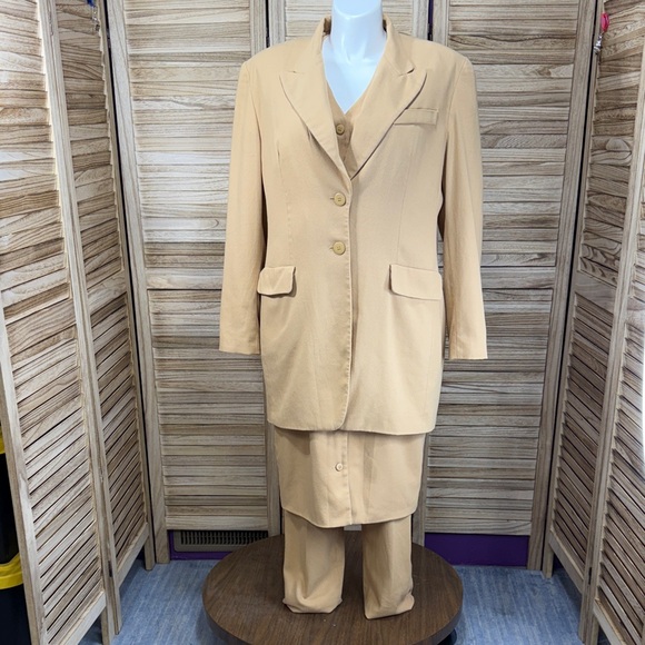 Spiegel Dresses & Skirts - For You Jacket Tank Dress Lined Pants 3-Piece Suit Set Vintage Size 18 Camel